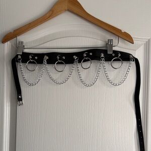 Rave Wonderland Black Leather Rave Belt with Silver Chains